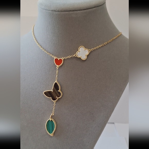 Multicolor Clovers Butterfly Necklace - Picture 3 of 5